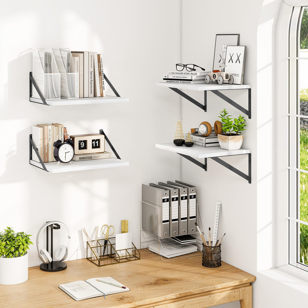16W x 12D Deep Floating Shelves Set of 4 White
