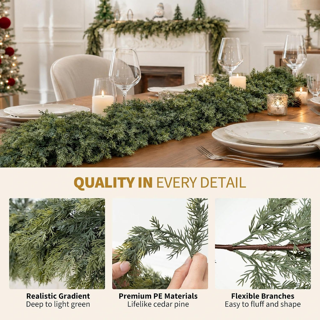 15FT Real Touch Artificial Cedar Garland for Christmas Decor