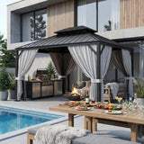 12'x10' Hardtop Gazebo, Update Aluminum Frame Gazebo with Galvanized Steel Double Roof