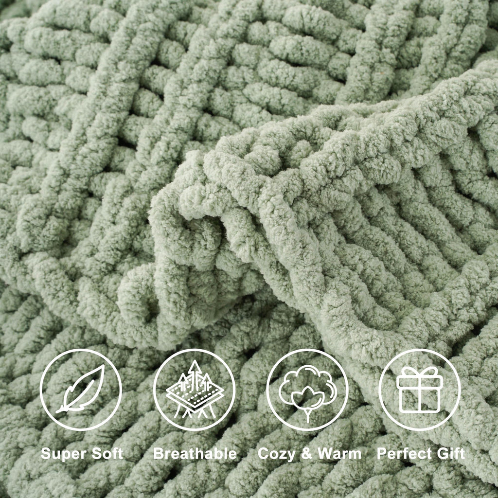 Chunky Knit Throw Blanket for Couch, 50"x60", Sage Green