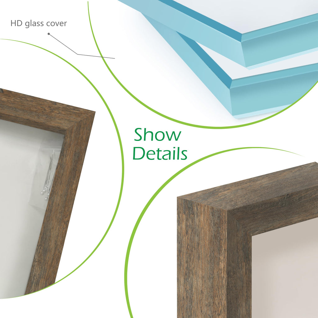 16x20 Driftwood Wooden Shadow Box Frame - Soft Felt Back, Tempered Glass, and Included Elegant White Ball Push Pins