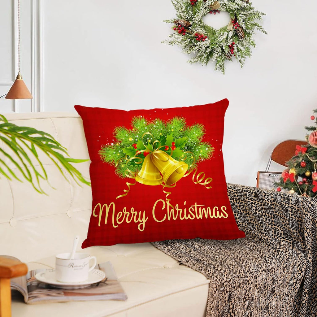 Merry Christmas Pillow Covers 18x18 Velvet Christmas Pillow Cases Red Green Xmas Winter Holiday Throw Pillow - Set of 4