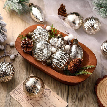 18 Pcs Silver Christmas Mercury Glass Balls Ornaments, 6 Styles