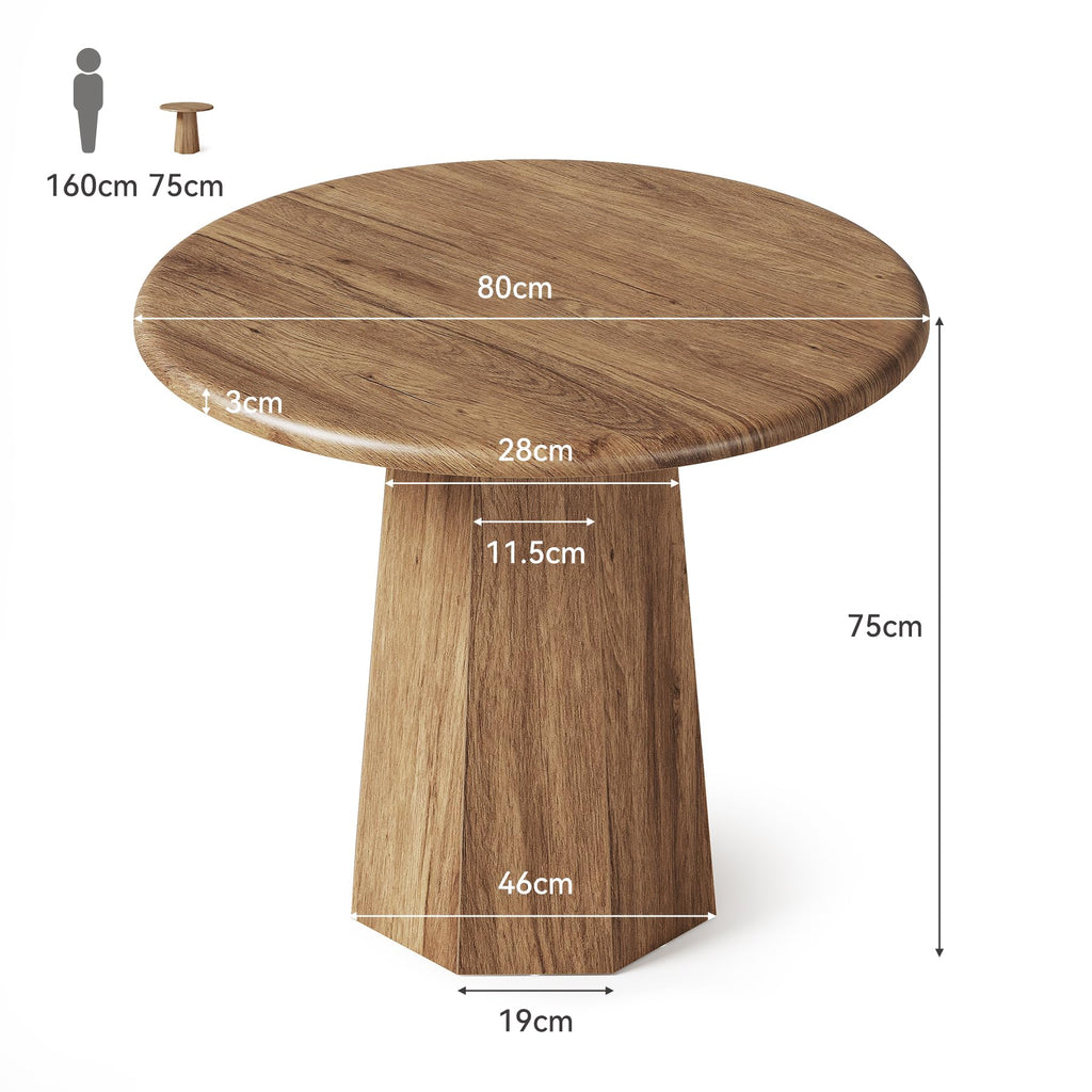 31.5" Round Dining Table for 4, Wood Kitchen Table, Small Dinner Table with Wooden Tabletop and Octagonal Base s