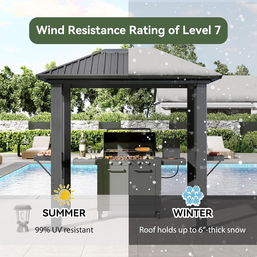 Grill Hardtop Gazebo 5 x 8 FT, Outdoor Metal Hard Top Gazebo, Permanent BBQ Pavilion with Galvanized Steel Roof