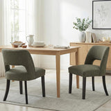 Wooden Dining Chairs Set of 2, Mid-Century Modern Fabric Upholstered Kitchen Chairs with Foot Pegs, Green