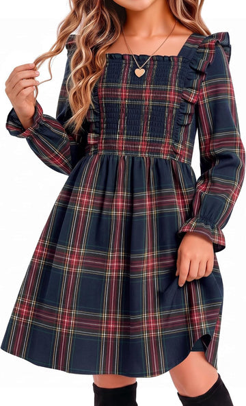 Long Sleeve Plaid Dress 5-14 Years