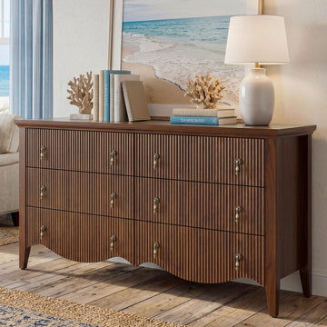 Fluted 6 Drawer, Vintage Chest of Drawers, Walnut