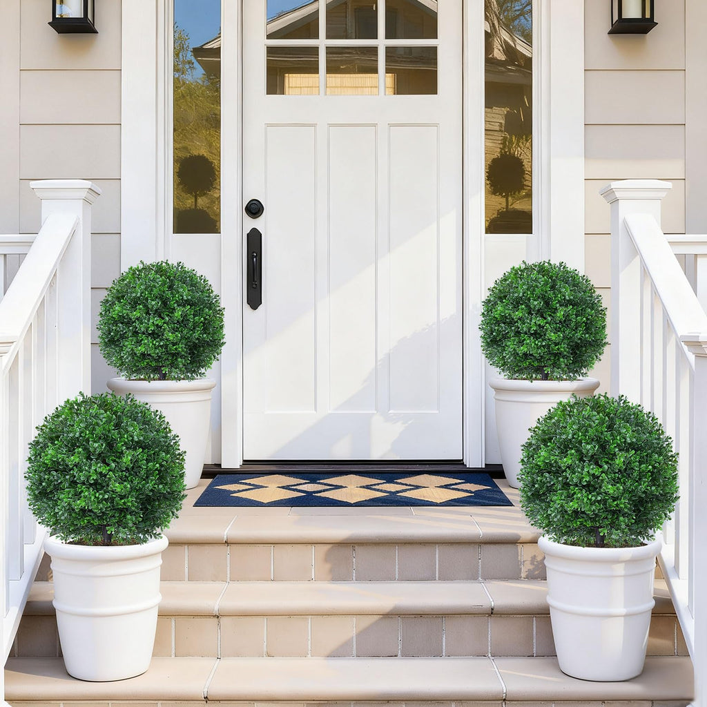2Pcs Artificial Boxwood Topiary Ball Trees, Faux Boxwood Shrubs