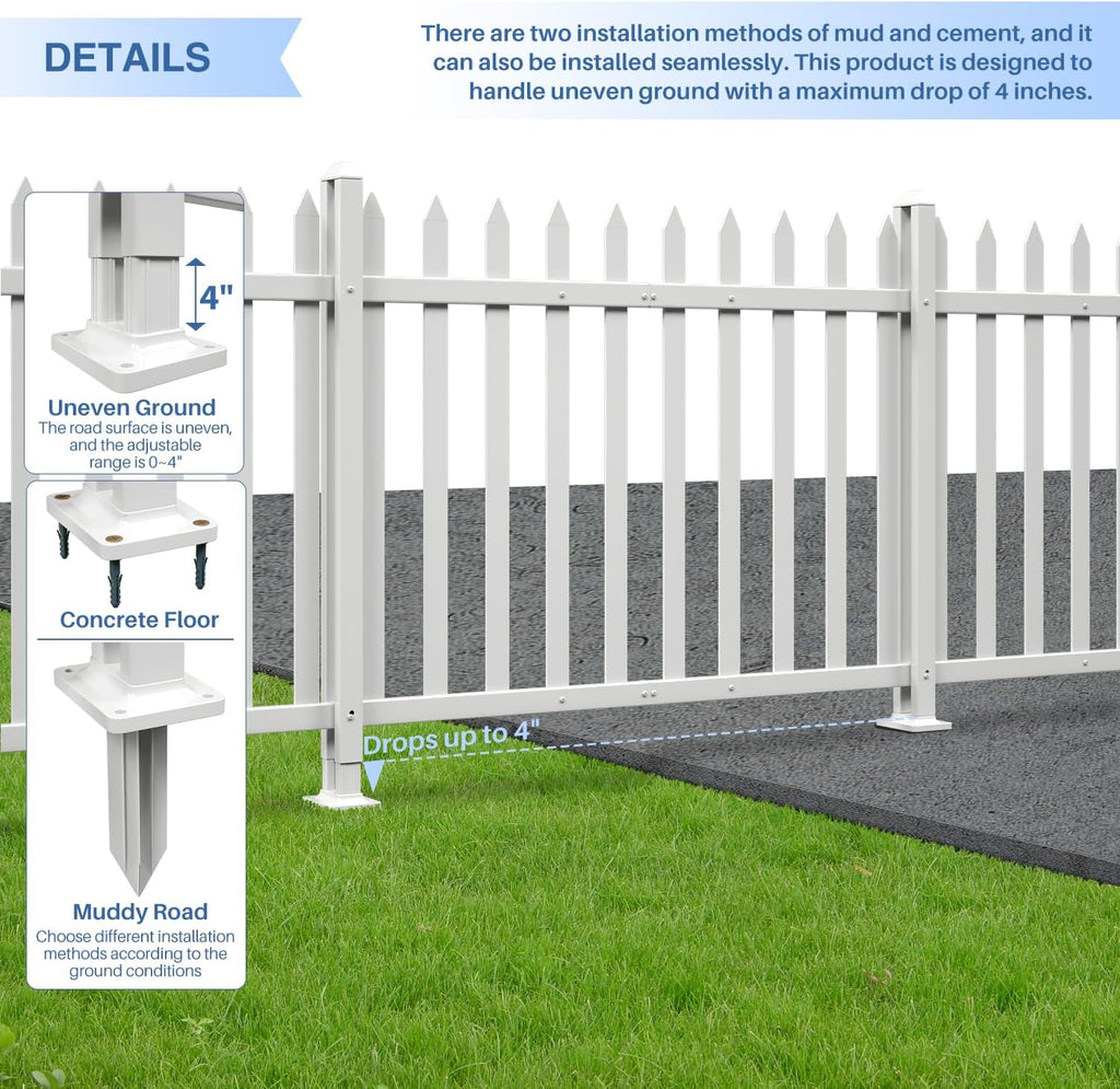 4 Sets 36" H x 84" W Vinyl White Picket Fence Panels Decorative Fencing for Front Porch Yard Garden Pool (34 Pickets