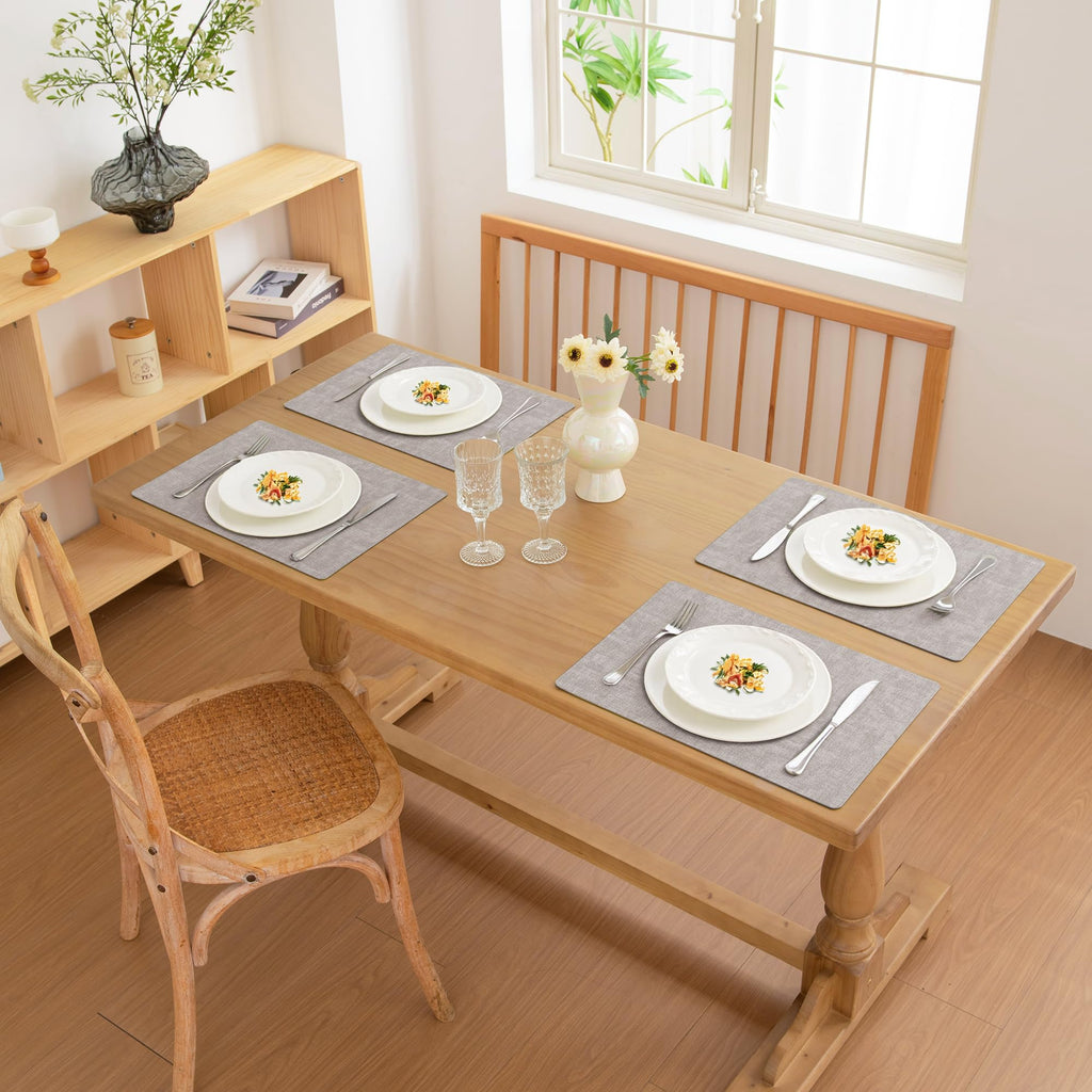 Faux Leather PU Placemats Set of 6 (Light Grey,11.8" x 17")