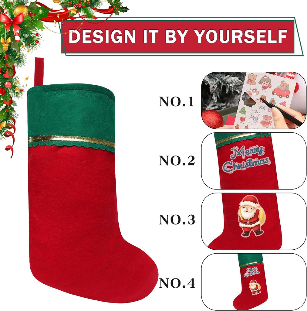 Felt Christmas Stockings, 19 Inches Red and White Christmas Stockings Hanging Ornaments, White Cuff with Gold - Set of 12