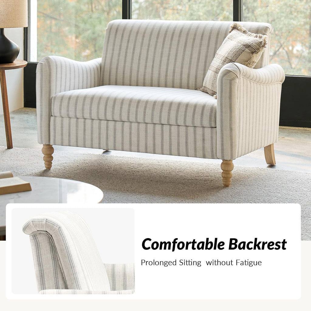 50.5" Farmhouse Loveseat Sofa, 2 Seater Sofa, Grey Stripe