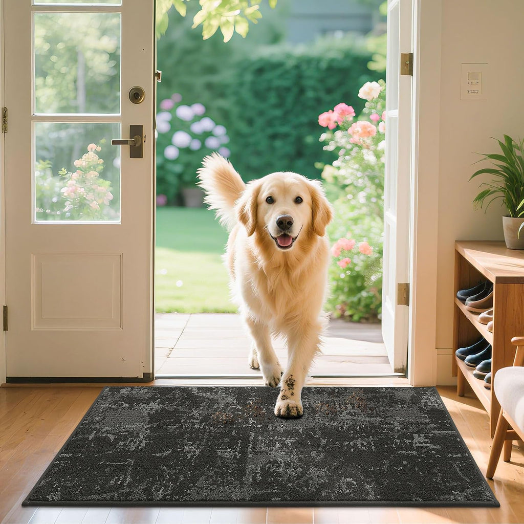 Door Mat Indoor Entrance Dirt Trapper Washable, 24x36in, Dark Grey | Dirt & Moisture Trap Absorbent, Non-Slip TPR