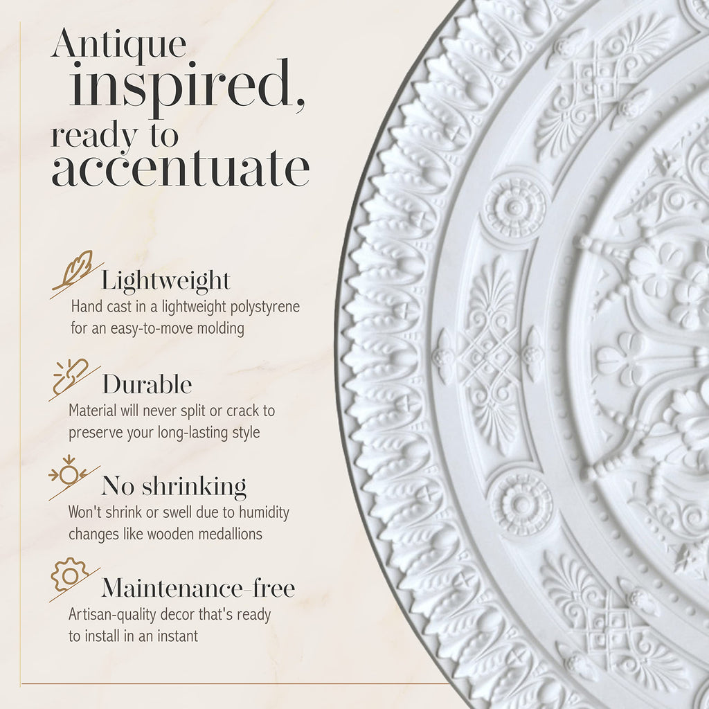 Classic White Round Chandelier Ceiling Medallion and Fan Medallion, 37 Inches