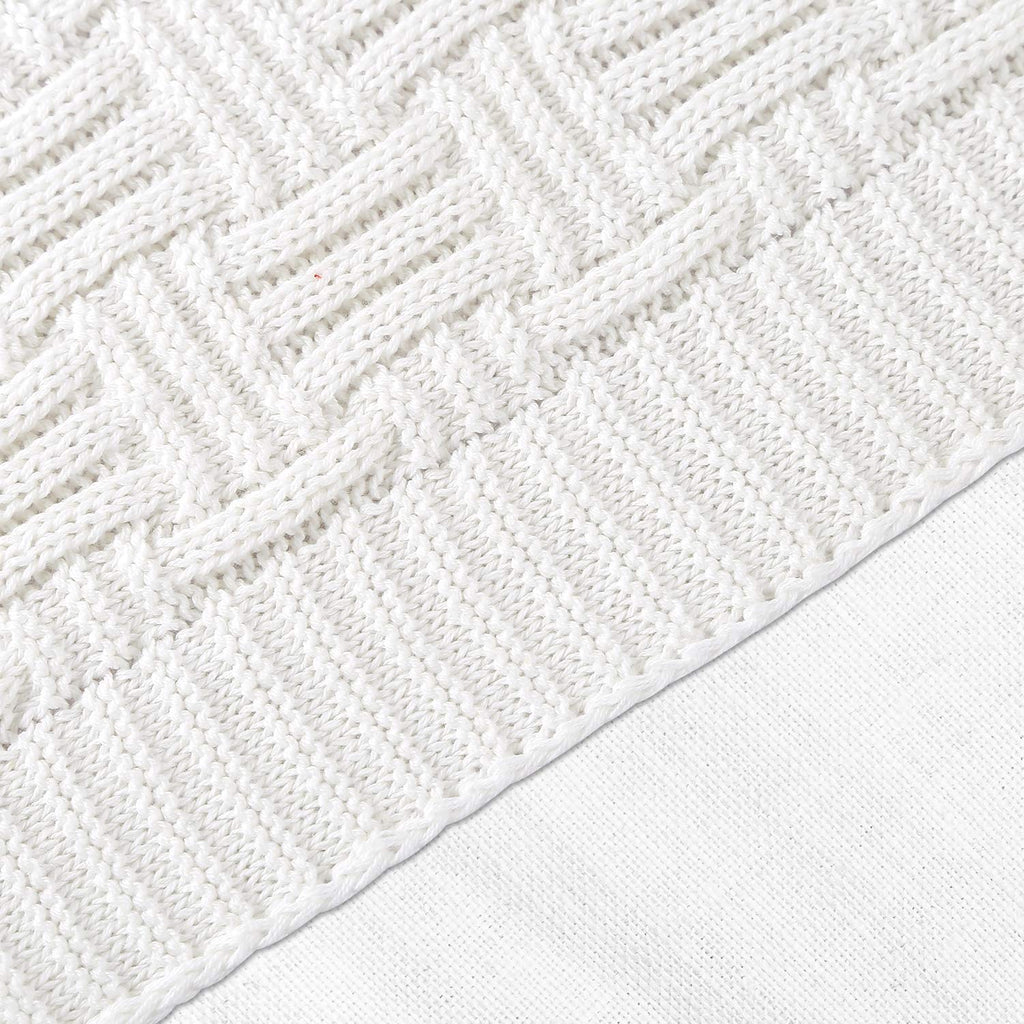 Pure White Cotton Cable Knit Throw Blanket for Couch Chair Sofa, Soft Cozy Home Decorative Blankets for All Seasons