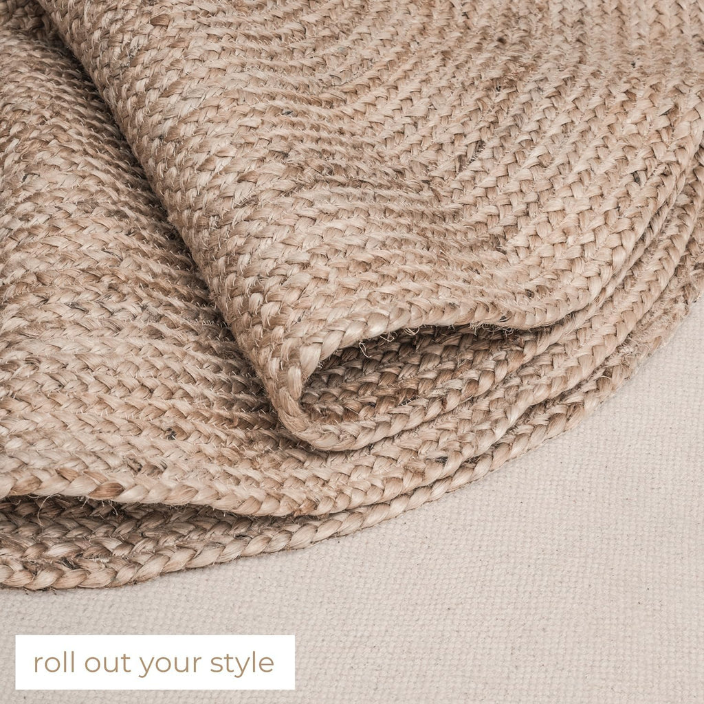 Large Jute Area Rug 8'x 10' Natural Hand Woven Boho Reversible Braided Farmhouse Oval Rugs