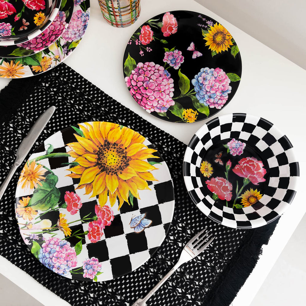 Sunflower 12-Piece Melamine Dinnerware Set, Dishwasher Safe