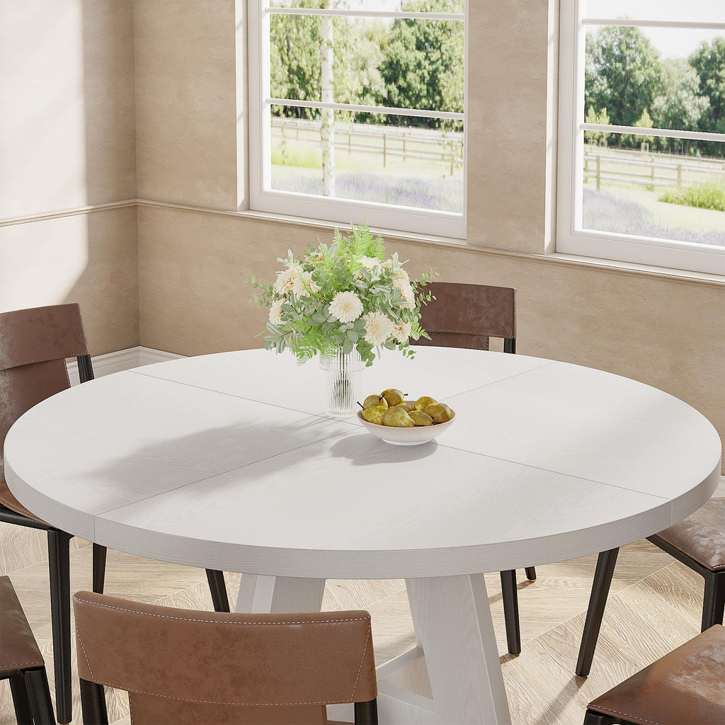 47 inch Round Dining Table Wood Kitchen Table, 47" Dinner Room Tables for 4-6, Farmhouse Accent Furniture with