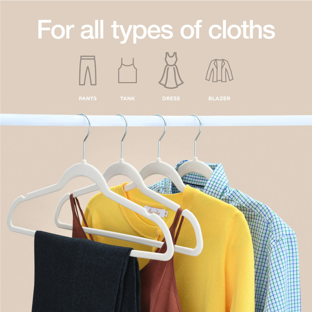 Premium Velvet Hangers 50 Pack - Ivory Slim Non-Slip Felt Hangers