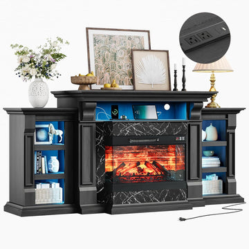 LED Electric Fireplace TV Stand with Outlet, 72'' Fireplace Mantel for TVs up to 80''