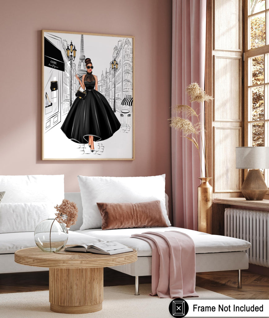 Lady in Black Print - Fashion Poster - Paris Designer - Modern Wall Design - Chic Gift for Women & Fashionista - Glam