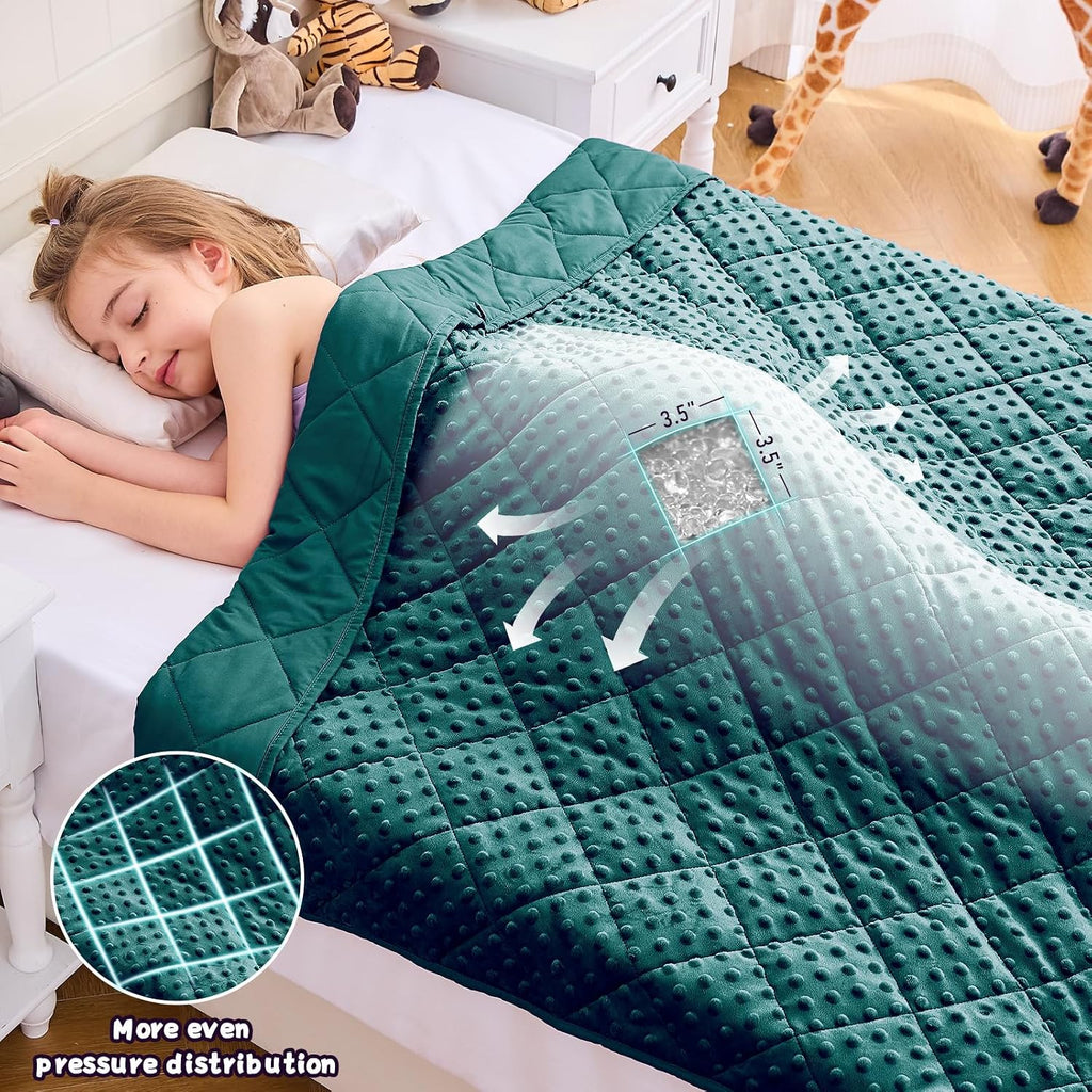 Green Weighted Blanket 7lbs, 40"x60", Breathable Cooling Minky Heavy Throw Blanket for 60-90lbs, Soft Winter Thick