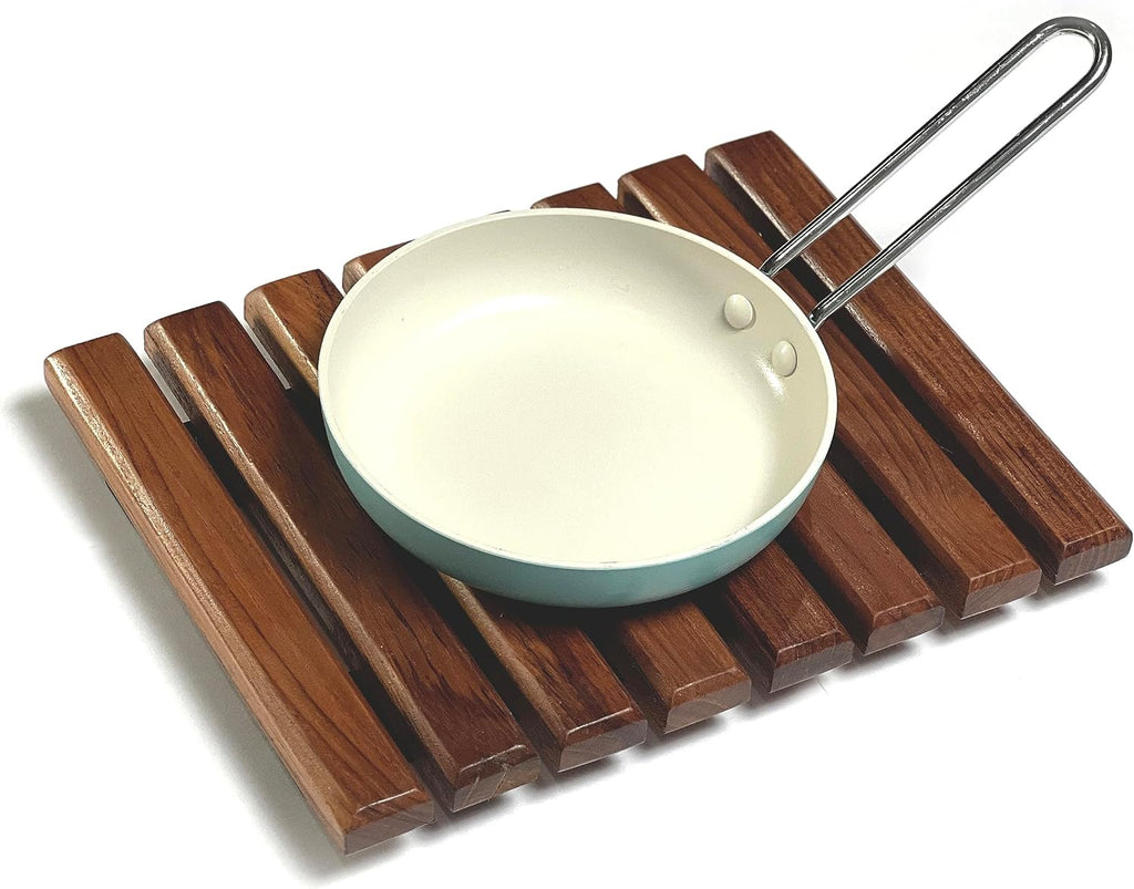 Handmade Adorable Rectangle Teak Wood Trivet for Hot Dishes, Pot Pan or Tea Pot Holder, for Any Kitchen - Set of 2