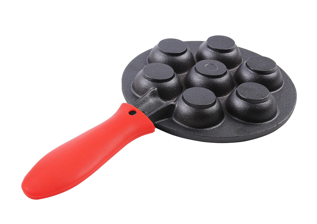Cast Iron Aebleskiver Pan - Ideal for Mini Pancake Mold, Cake Pop Pan, and Takoyaki Maker - Danish Stuffed (Red)