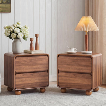 Set of 2 Modern 2 Drawer Dresser, 2 Drawer Nightstand Small Wooden Dresser Chest of Drawers, Handle Free & Curved