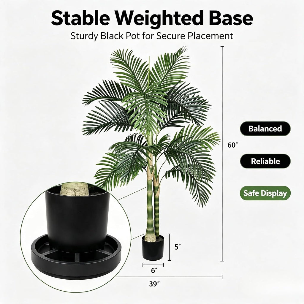 5FT Artificial Palm Tree with Black Pot, Faux Tropical Plant