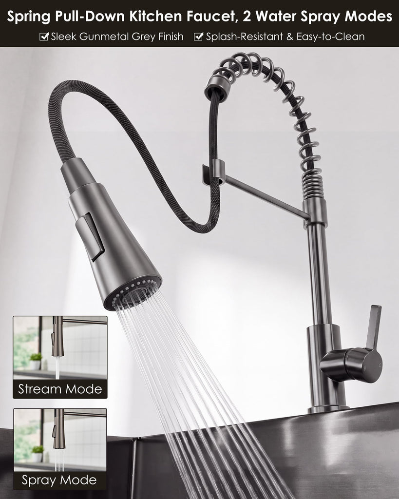 33x22 Gunmetal Black Drop Sink Workstation Sink with Faucet