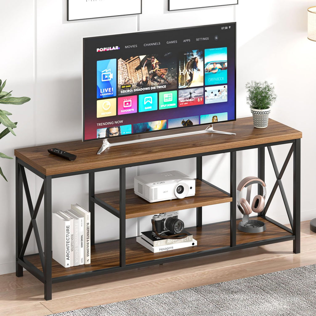 Modern Entertainment Center for TVs up to 65 Inch, Rustic Wood Television Stands, Industrial TV Console and TV