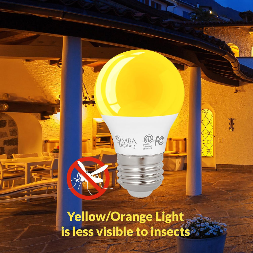 LED Bug Non-Attracting A15 Yellow Bulb ETL Listed 5W, 4 Pack