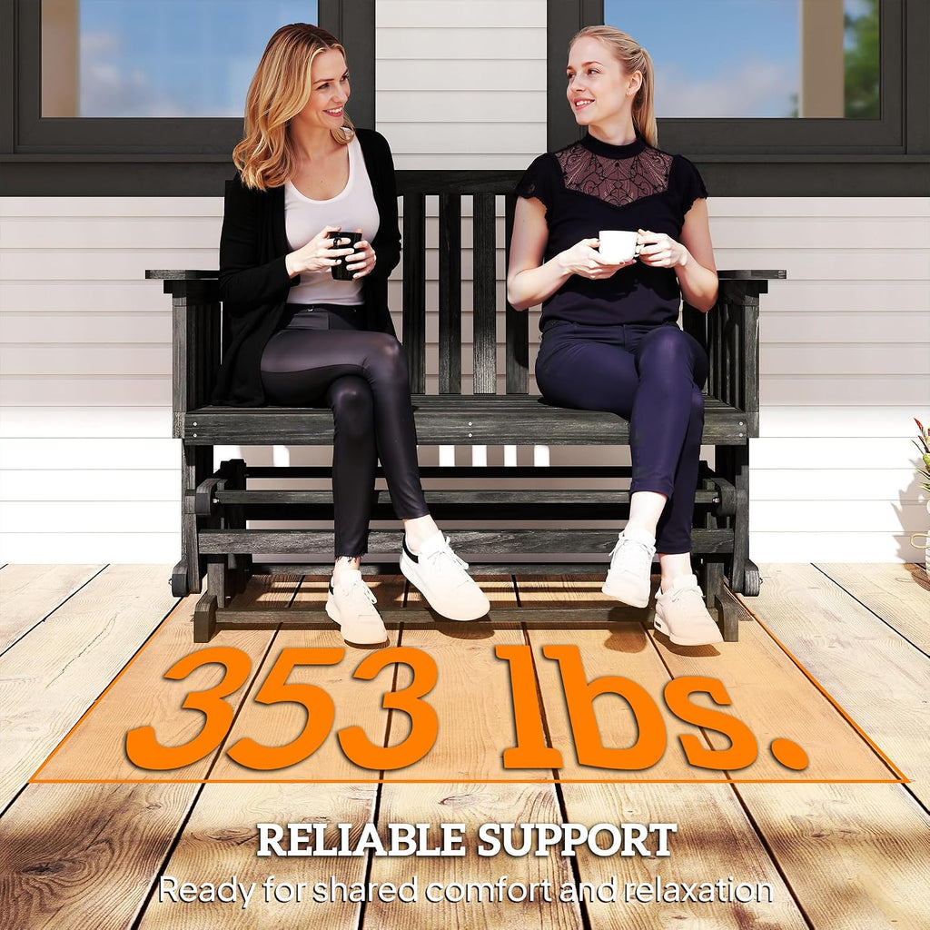 2-Person Patio Swing Glider Bench with Quick Drying Design Black | Wide Armrest, Wooden Patio Glider Bench, Rocking