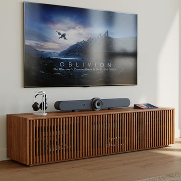 Full Assembled Mid Century Modern TV Stand, Wood Slatted Media Console for 65 inch TV, Entertainment Center with