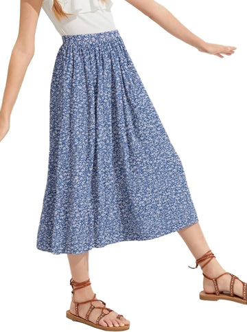 New Girls Floral Maxi Skirt Boho Flowy A-Line Summer Midi Skirt with Elastic Waist