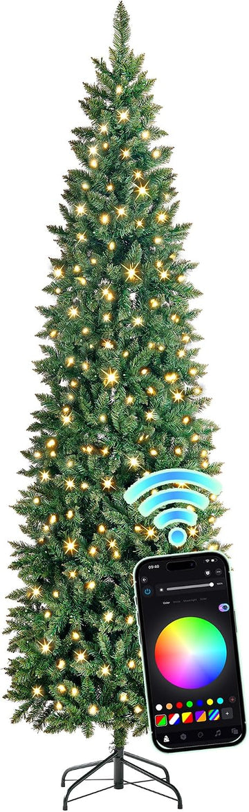 Prelit Pencil Christmas Tree, RGBW Lights, App Control