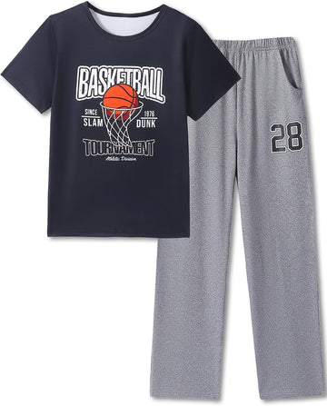 Boys Pajamas 2 Piece Short Sleeve & Pants Pjs Set Soft Fun Sleepwear for Kids