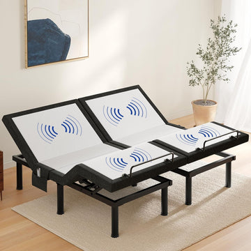 T600 Split King Adjustable Bed Frame with Massage & Remote, Syncable Adjustable Bed Base with Head & Foot Incline