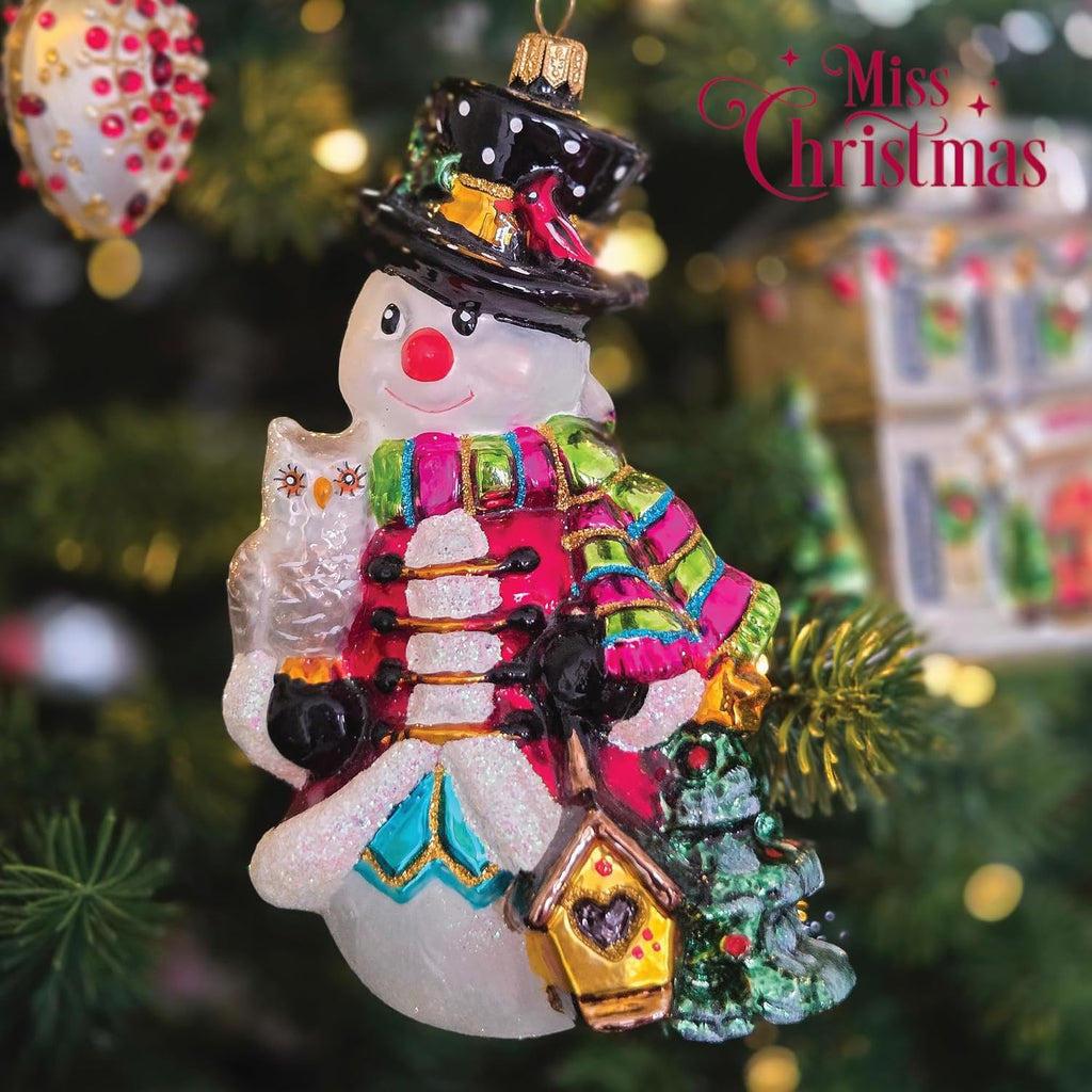 2026 Collection Fancy Snowman Blown Glass Christmas Tree Ornament (Snowman in Holiday Colors)
