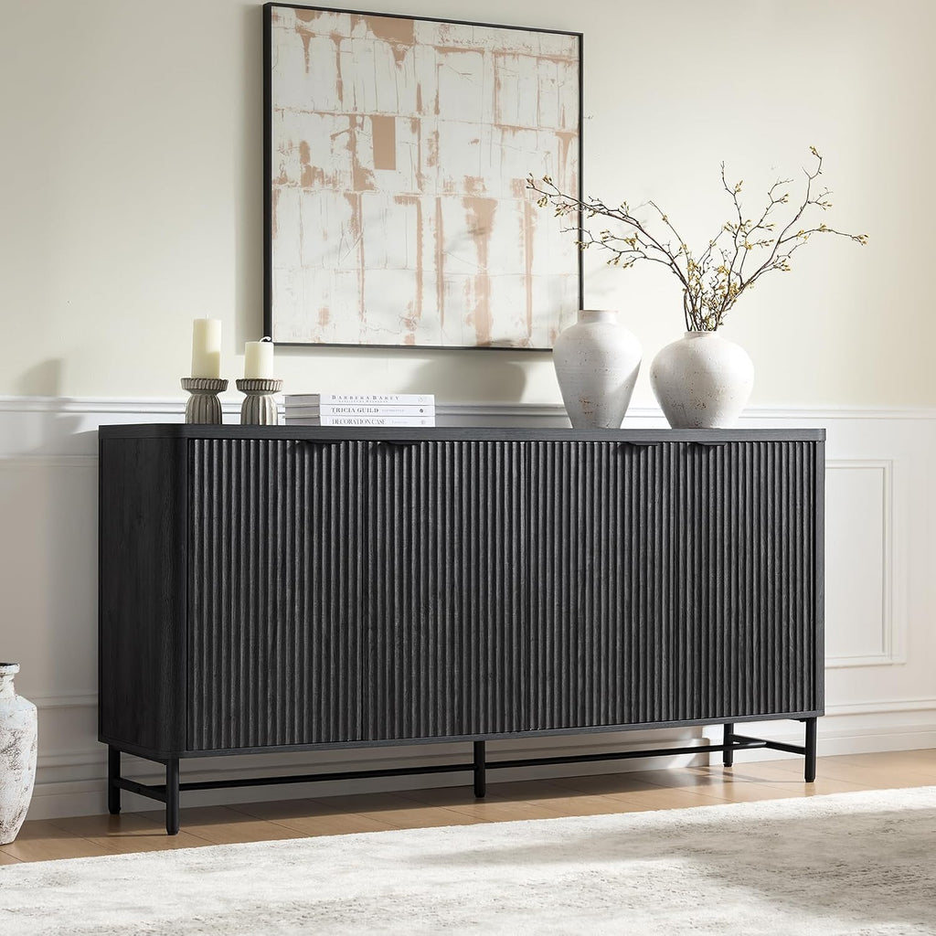 65" Buffet Cabinet with Storage, Fluted Credenza Sideboard with 4 Doors & Adjustable Shelves, Large Coffee Bar