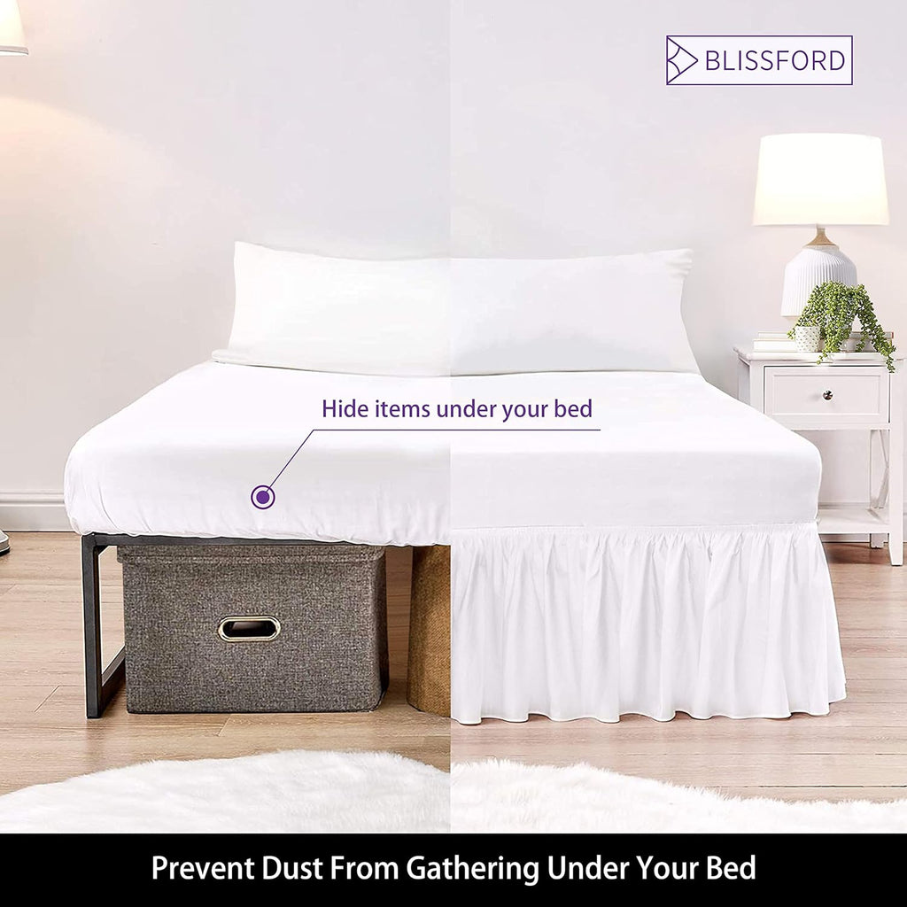 White Bed Skirt Queen Size 14 inch Drop - with Split Corners - Cotton Blend Ruffled Bed Skirt, Dust Ruffle for Queen