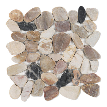 Pebble Tiles for Shower Floor, Sliced Mix River Rock, 12x12 Inch