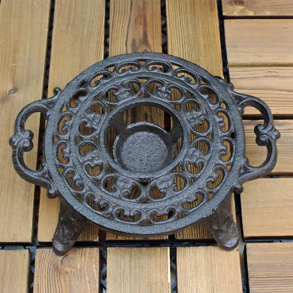 9 Inches Cast Iron Teapot Warmer Dish Cups Trivet,Round-Shaped Double Eared Design with Tealight Holder - Heavy Duty