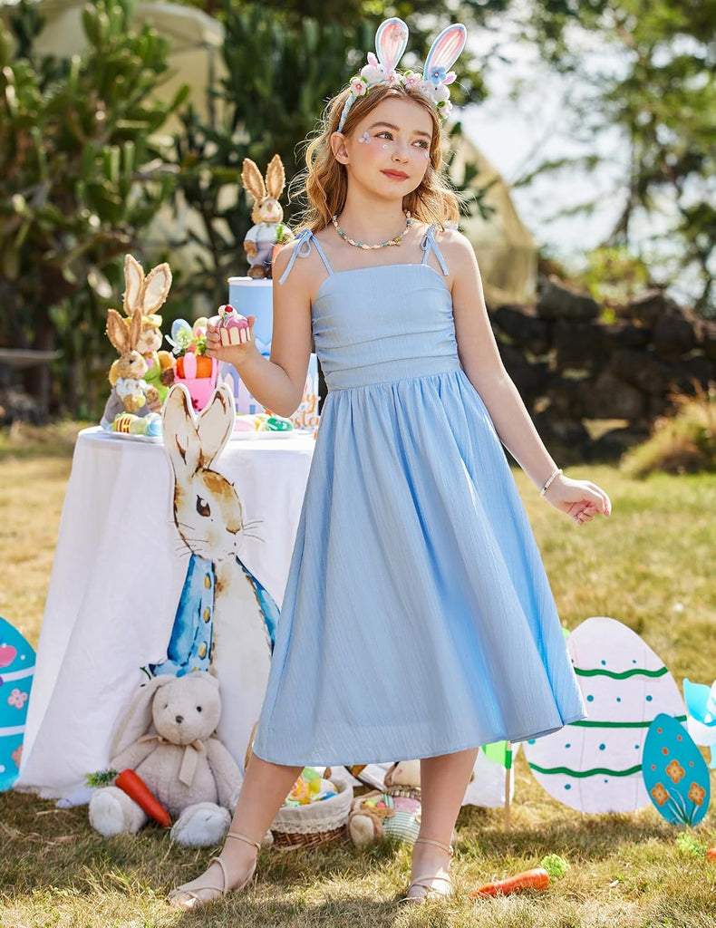 Girls Spaghetti Dress Strap Ruched Flowy Teen Girl Sundress