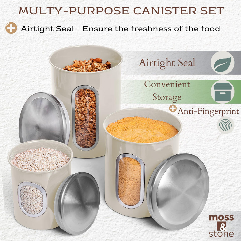 3-Pcs Beige Canisters Set Storage Airtight Jars