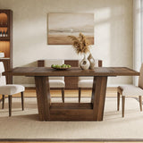 63-Inch Dining Table for 4-6, Farmhouse Rectangular Kitchen Dinner Table with Heavy-Duty Base, Wood Dining Room