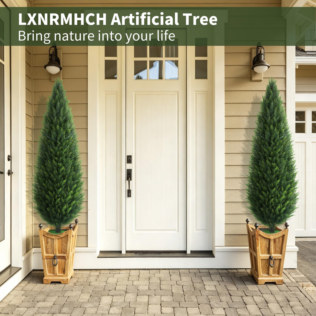 5FT Artificial Cedar Topiary Trees Set of 2 with Planters