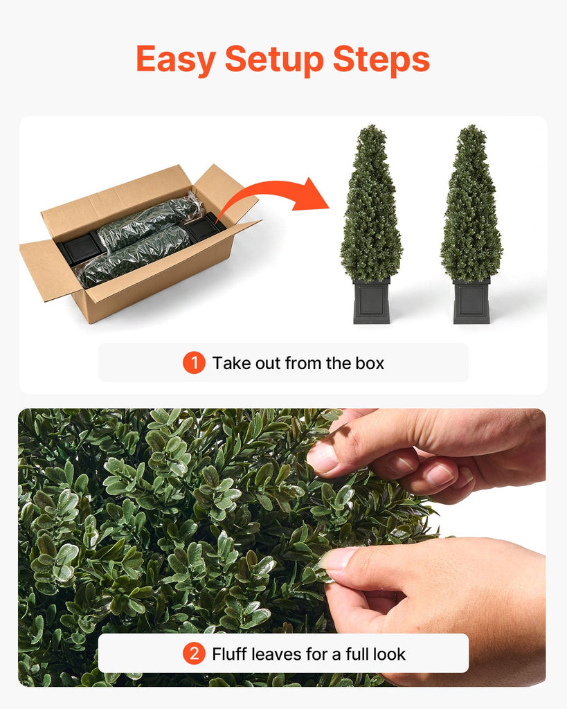 Artificial Boxwood Topiary 3.3 Ft Set of 2 with Sturdy Pot Greenery